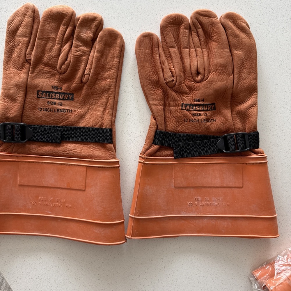 4 Pair SALISBURY 156-4 SIZE 12 / 12" Length LEATHER  Lineman Electrical Gloves